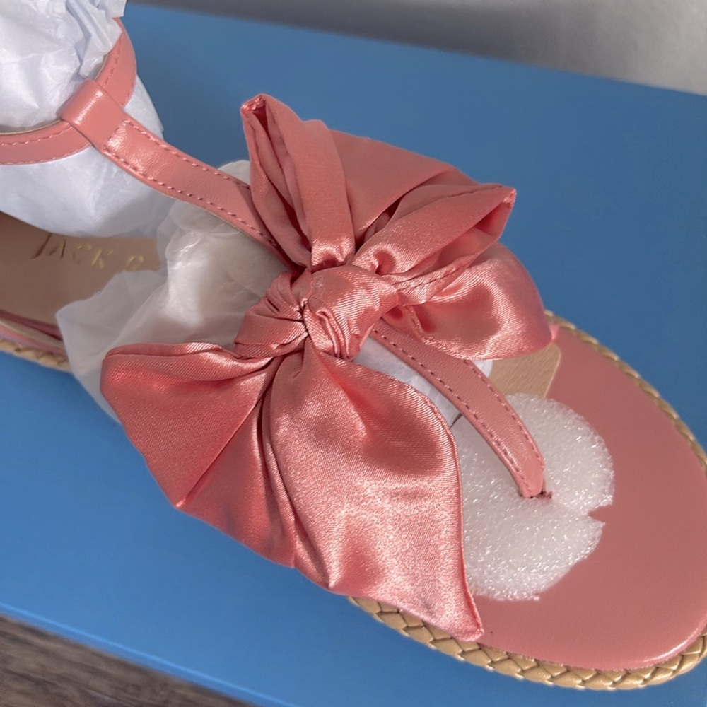 NIB [Jack Rogers] Heidi Satin Bow T-Strap Zip Flat Sandals in Rose Women’s Sz 6 - Picture 6 of 11